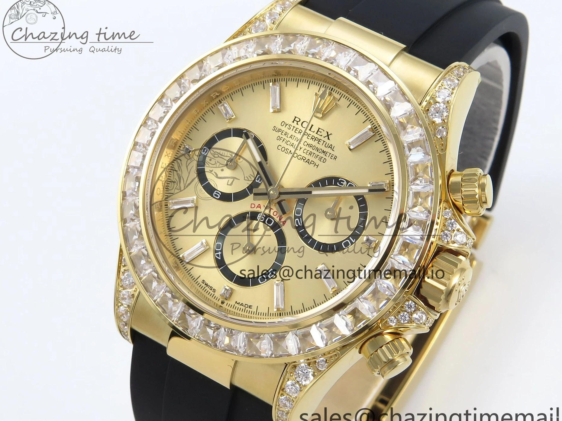 MiroTime 0203 Daytona 126538TBR EWEF 1:1 Best Edition 904L Steel YG Crystal Dial Diamonds Bezel on Black Rubber Strap SH OdorResistant 463